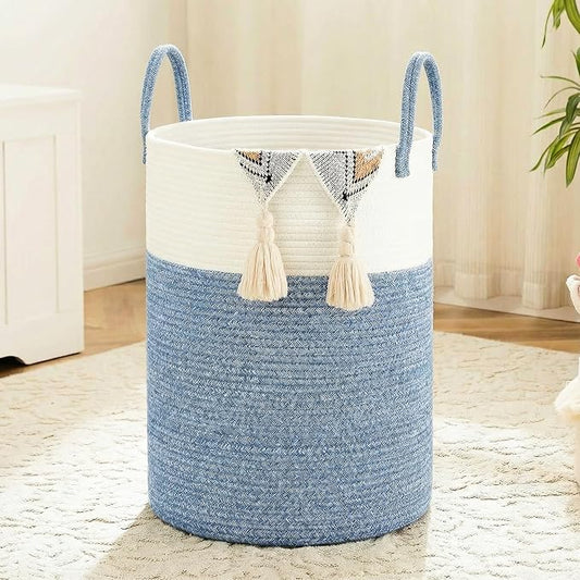 Laundry Basket,Woven Cotton Rope Laundry Hamper,100L for Decor Storage of Dirty Clothes,Toys and Blankets in Bathroom,Baby Room and Living Room