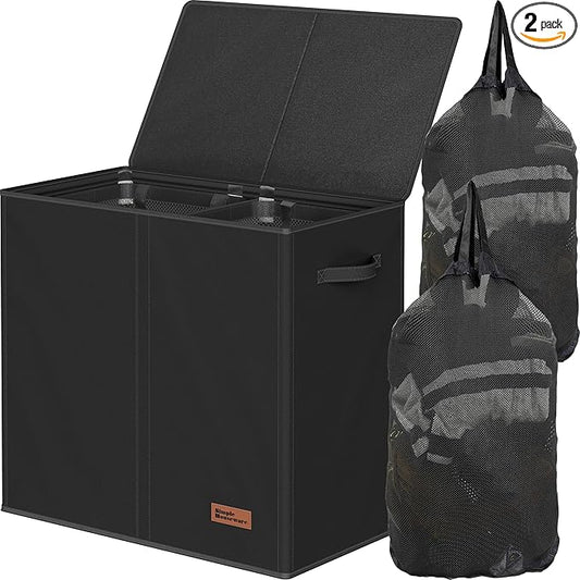 Simple Houseware Double Laundry Hamper with Lid and Removable Bags, Black