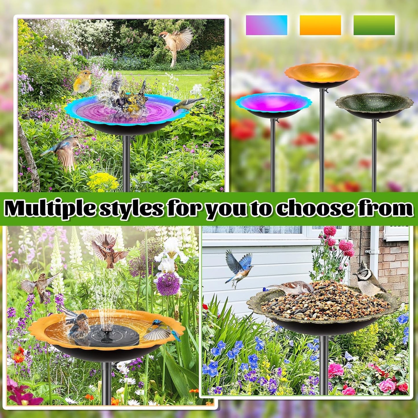 MeyRoliz Metal Bird Bath for Outside, Detachable Bird Feeders Bath Bowl with 5 Prong Base Stand, Freestanding Birdbath Birdfeeder for Garden Yard Lawn Decor (Dark-Green)