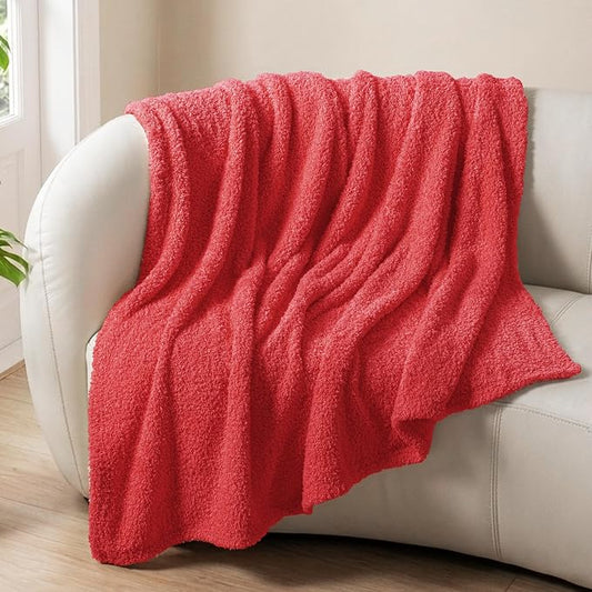 Exclusivo Mezcla Fleece Red Throw Blanket for Couch Sofa, Ultra Soft, Lightweight and Fluffy Blankets for Women, All Season, 50x60 Inches