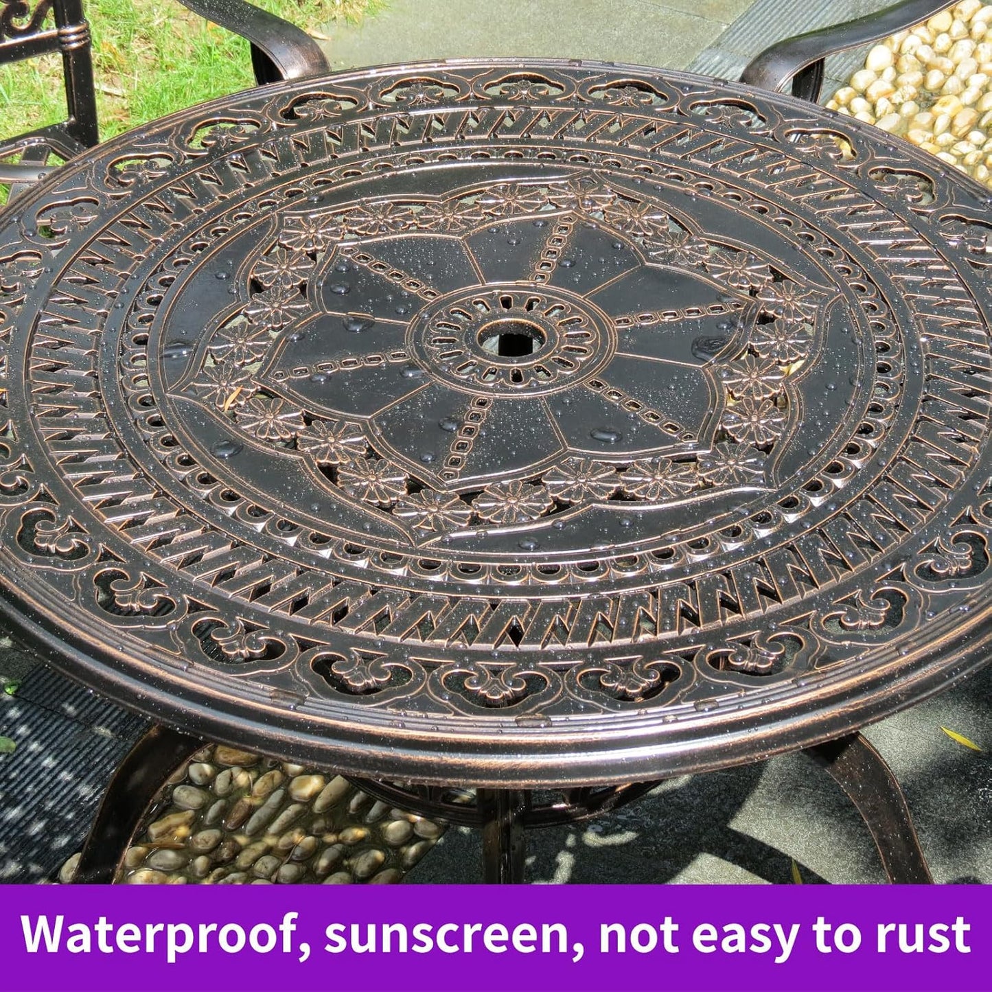 Outdoor Table Round Patio Table Ice Bucket All Weather Aluminum Frame Outdoor Dining Table for Lawn Garden Backyard (60cm Ice Bucket)