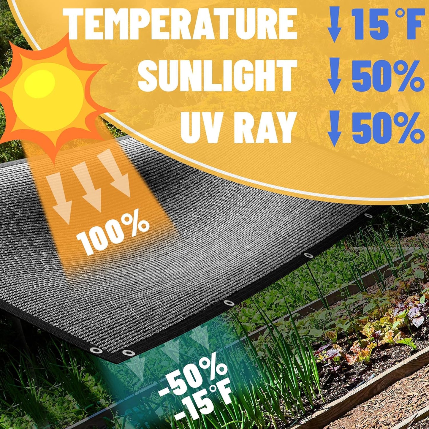 ShadeMart 50% Shade Cloth for Plant, Black 11FT x 64FT Custom Size Outdoor Shade Tarp, Shade Cover with Upgrade Grommets and Zip Ties, Netting Sunblock Net for Vegetables Flower Garden Greenhouse