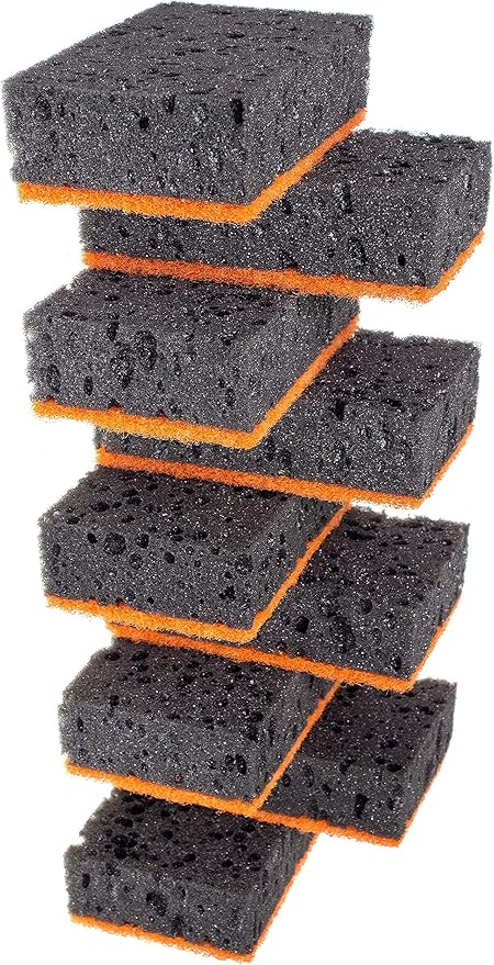 Black & Orange Multi Use Scrub Sponges. Made in Europe. 9 Pack, 4.3x2.8x1.4 inches. Heavy Duty and Non Scratch Fiber. Odorless Durable and Delicate Scrubber. Halloween Edition
