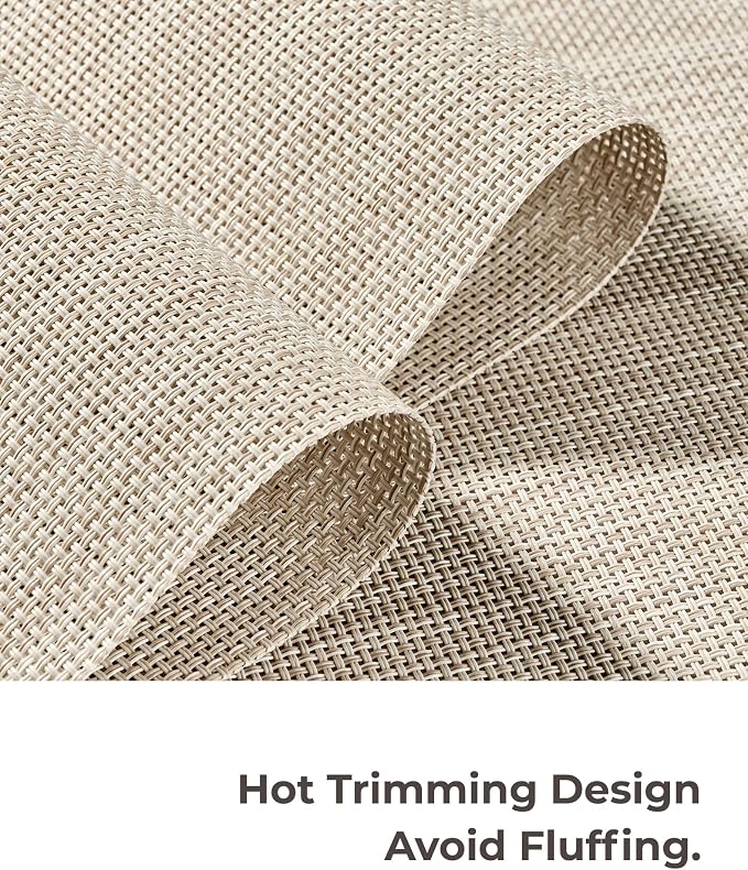 Leetaltree Beige White Placemats Set of 6 - Heat Resistant Non-Slip Place mats for Dining Table, Washable Durable PVC Vinyl Woven Table Mats(Beige White, 6)