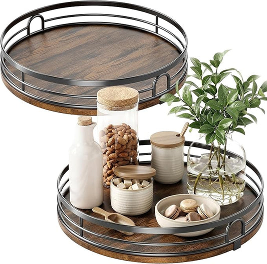 LAMU 2 Pack 10'' 12'' Lazy Susan Turntable Organizer for Cabinet, Round Wood Lazy Susan for Table Top, Countertop, Pantry, Spice, Bathroom Vanity, Coffee, Decor