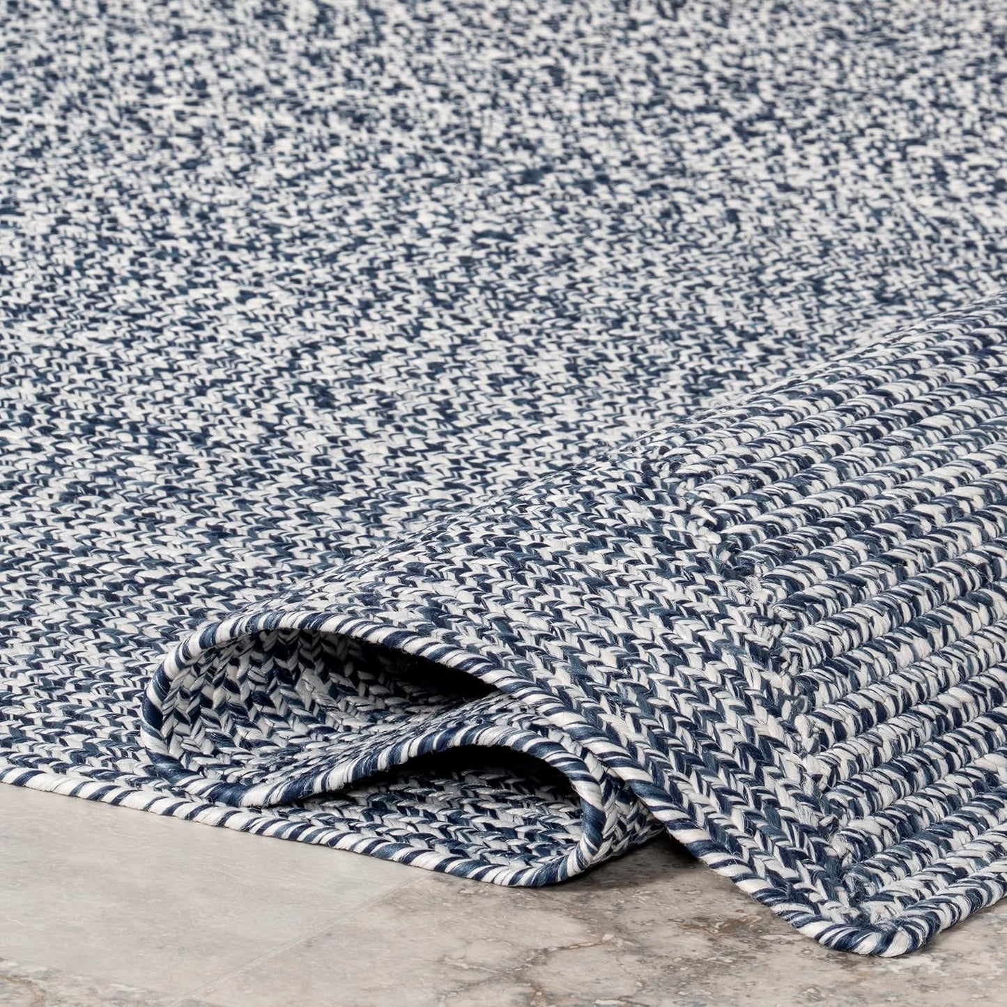nuLOOM 8' Round Solid Hand Braided Indoor/Outdoor Area Rug, Pet-Friendly, High Traffic, Weather Resistant, for Patio, Balcony, Bedroom, Living, Dining Room, Wynn Navy