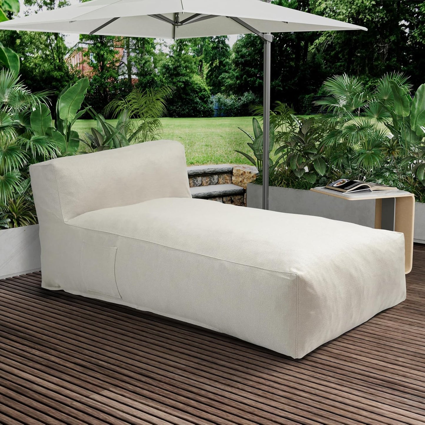 Outdoor Bean Bag Lounger Chair, Big Comfy Outdoor Daybed for Sunbathing and Tanning - Water-Resistant Patio Chaise and Pool Sun Lounger Furniture for Beach Deck (Ivory)