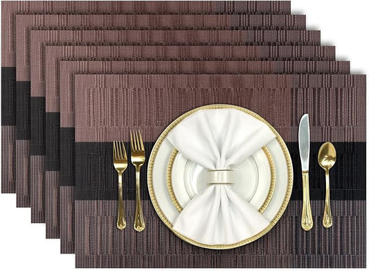 Aofmee Placemats, Heat Resistant Place Mats Set of 6, Washable PVC Table Mats, Woven Vinyl Plastic Placemats for Kitchen Dining Table, Non-Slip Stain Resistant Placemat Indoor Outdoor, Easy to Clean