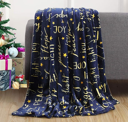Elegant Comfort Luxury Velvet Super Soft Christmas Prints Fleece Blanket-Holiday Theme Home Décor Fuzzy Warm and Cozy Throws for Winter Bedding, Couch and Gift, 50 x 60 inch, Peace & Joy