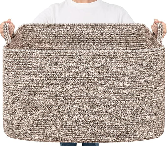 Goodpick Blanket Basket, Woven Baskets for Storage, Extra Large Storage Basket for Clothes, Toys, Dirty Clothes Basket for Laundry, Living Room, 23.6" x 15.7" x 13.8", Brown, 85L