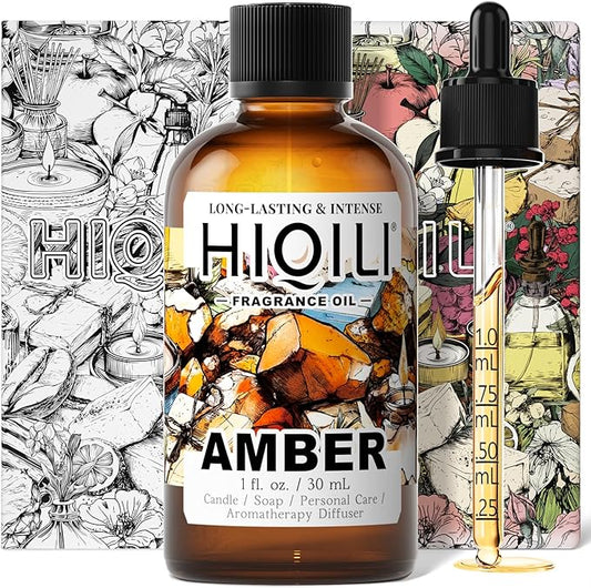 HIQILI Amber Fragrance Oil丨1 Fl Oz | for Perfume, Candle & Soap Making, Long Lasting Classic Scents for Essential Oil Diffuser & Aromatherapy
