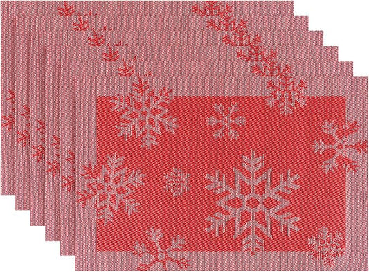Aofmee Christmas Placemats Set of 6, Washable Christmas Place Mats for Kitchen Dining Table, Indoor/Outdoor Woven Vinyl Christmas Table Mats, Non-Slip Heat Resistant Holiday Placemats Easy to Clean