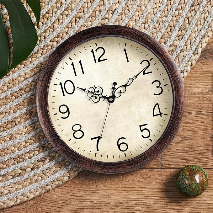 KECYET Wall Clock 10 Inch Vintage Wall Clocks Battery Operated Quartz Silent Non-Ticking Retro Rustic Style Clock Decorative for Kitchen,Bathroom, Living Room, Home Office (Bronze)