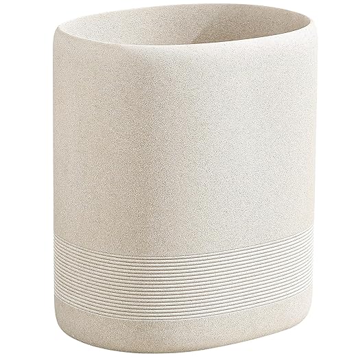 Trash Can, 1.6 Gallon Small Bathroom Trash Can, Simple Oval Stone Look Garbage Bin, Decorative Waste Basket for Kitchen Office, Home Decor, Bedroom, Living Room (Beige)
