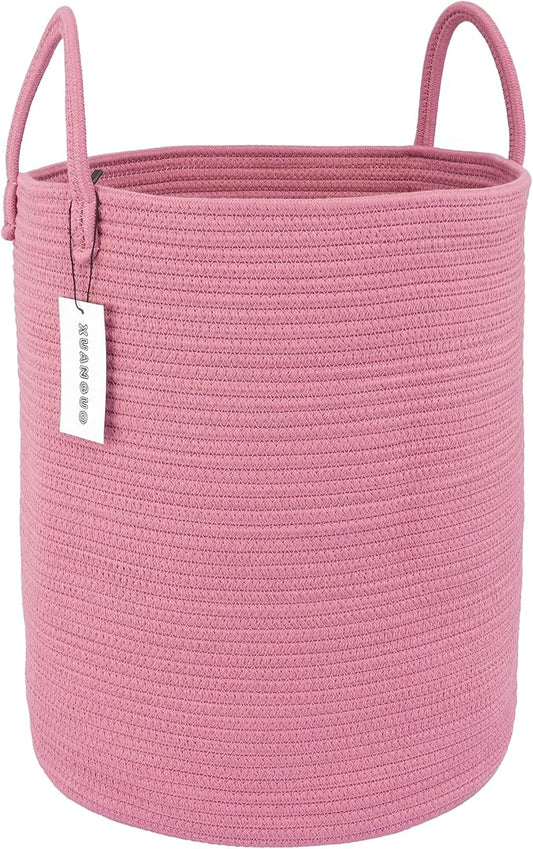 XUANGUO Cotton Rope Laundry Basket Hamper for Clothes Woven Storage Basket for Living Room Bedroom Boho Tall Rope Baskets for Blanket Toys Pillow Towels Baby Nursery Hamper Bin grape purple
