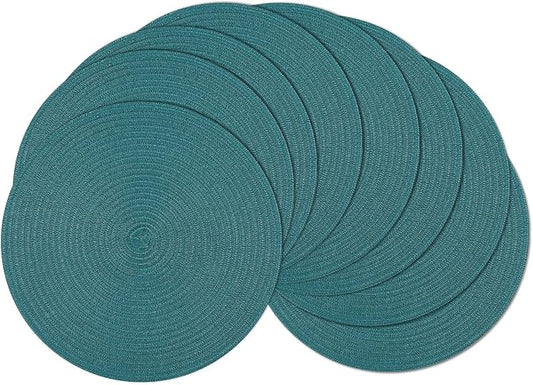 SHACOS Round Placemats Set of 8 Woven Braided Table Placemats 15 inch Circle Place Mats Washable Non Slip Table Mats for Home Wedding Party, Teal Green