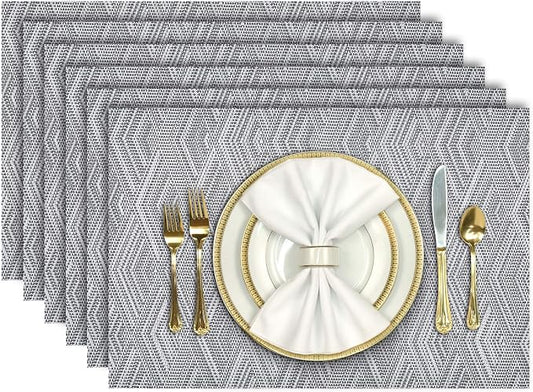 Aofmee Placemats Set of 6, Heat Resistant Place Mats, Washable Durable PVC Table Mats, Woven Vinyl Plastic Placemats for Kitchen Dining Table, Non-Slip Stain Resistant Placemats Indoor, Easy to Clean