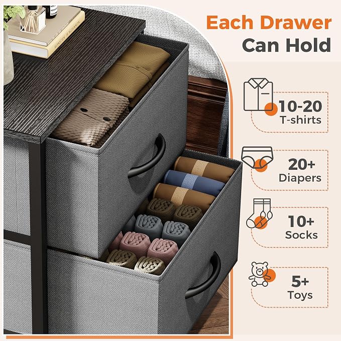 Sweetcrispy Nightstand Set of 2 with 2 Storage Drawers, 20" Height Small Bed Side Furniture End Table, Wooden Top Fabric Cabinet Kids Mini Dresser for Bedroom, Closet, Entryway, College Dorm