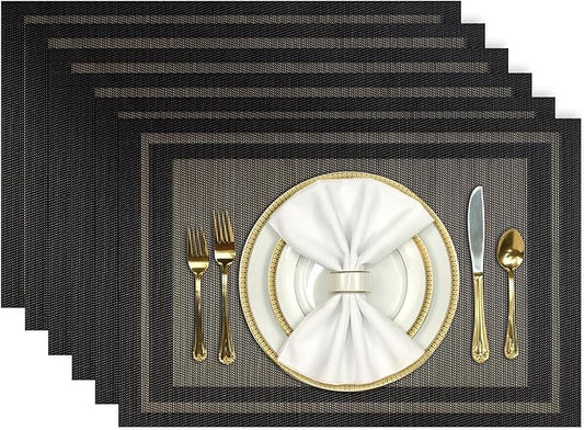 Aofmee Placemats Set of 6, Washable PVC Place Mats, Heat Resistant Non-Slip Table Mats, Woven Vinyl Plastic Placemats for Dining Table Decor, Stain Resistant Kitchen Table Placemats, Easy to Clean