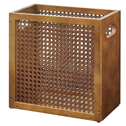 TIOPGHAD Small-Wicker-Waste-Basket-Trash-Can 3 Gallon/11.6 L Bamboo Mini Rattan Wastebasket Garbage Can Trashcan Wood Trash bin for Bathroom Office Living Room(Brown)