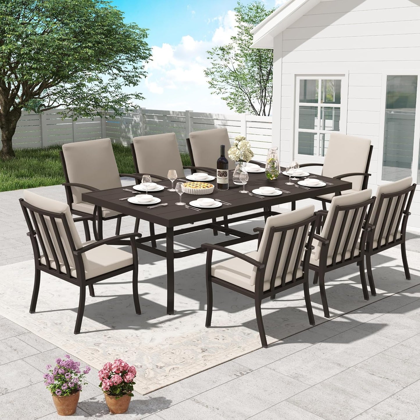 HAPPATIO Outdoor Dining Table for 8, Aluminum Rectangle Outdoor Dining Table with Umbrella Hole, All-Weather Aluminum Patio Dining Table for Garden Yard Poolside, Only Table, Black