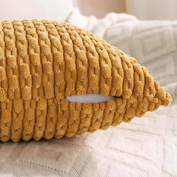 Set of 4 Mustard Yellow Decorative Throw Pillow Covers 26x26 Inch Corduroy Pillow Covers for Bed Couch Sofa Living Room Soft Square Cushion Cases