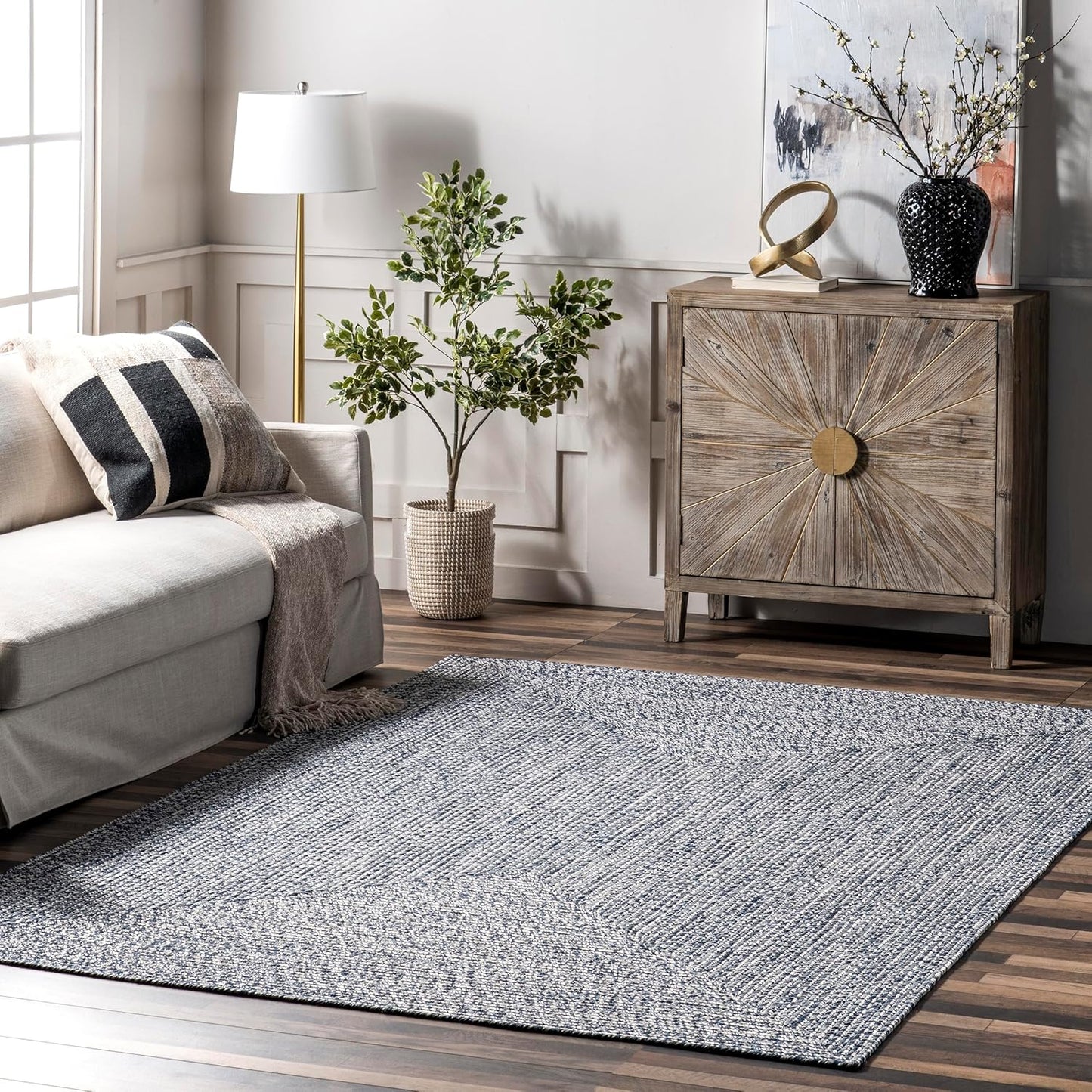 nuLOOM 8' Round Solid Hand Braided Indoor/Outdoor Area Rug, Pet-Friendly, High Traffic, Weather Resistant, for Patio, Balcony, Bedroom, Living, Dining Room, Wynn Navy