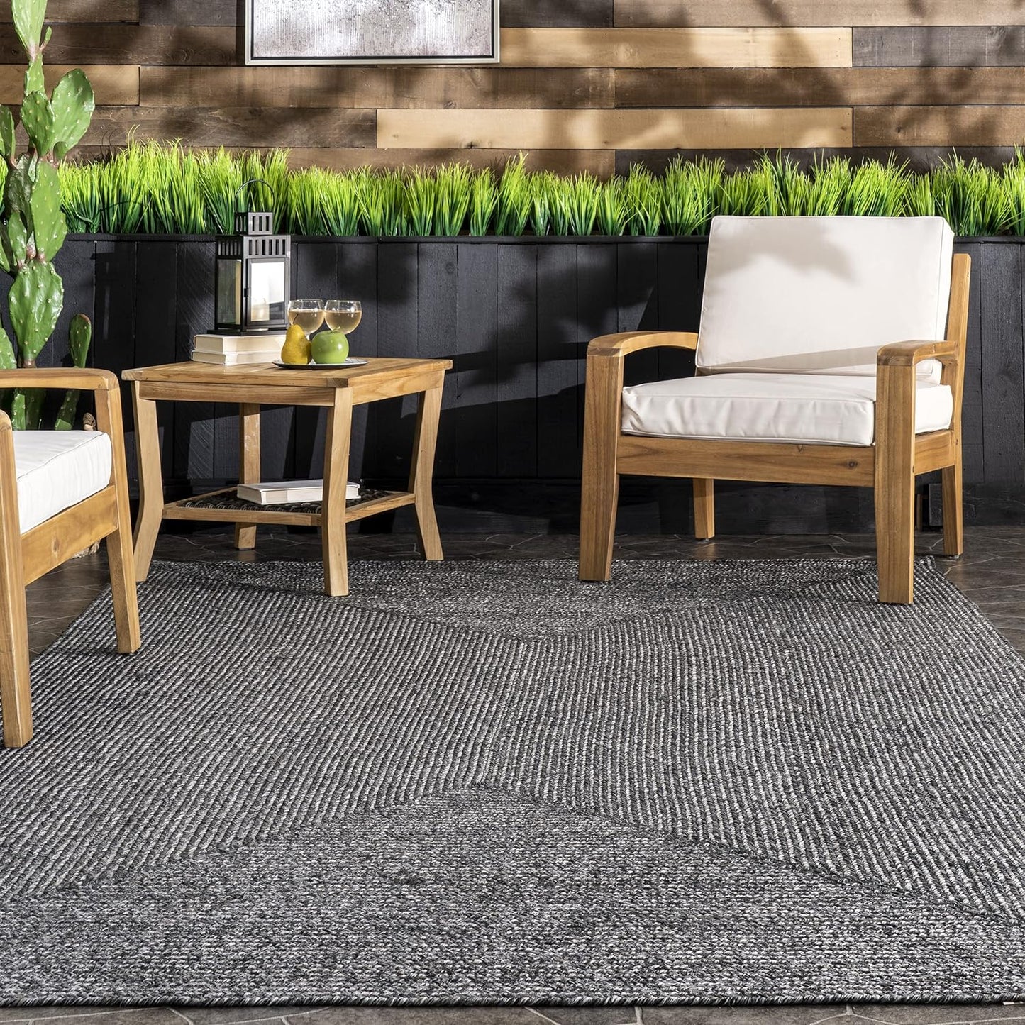 nuLOOM 6' Round Solid Hand Braided Indoor/Outdoor Area Rug, Pet-Friendly, High Traffic, Weather Resistant, for Patio, Balcony, Bedroom, Living, Dining Room, Wynn Charcoal