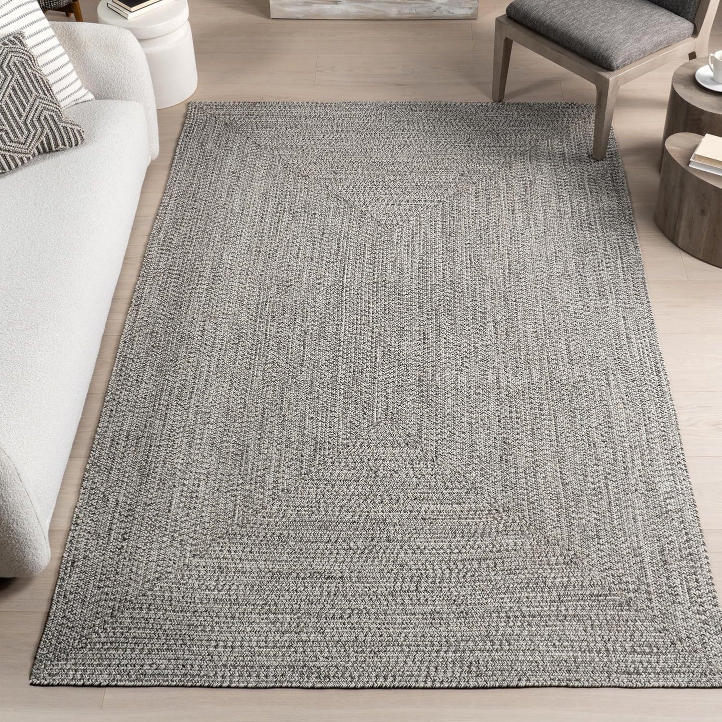 nuLOOM 6' Round Solid Hand Braided Indoor/Outdoor Area Rug, Pet-Friendly, High Traffic, Weather Resistant, for Patio, Balcony, Bedroom, Living, Dining Room, Wynn Salt and Pepper