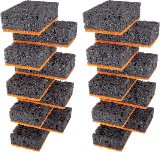 Black & Orange Multi Use Scrub Sponges. Made in Europe. 18 Pack, 4.3x2.8x1.4 inches. Heavy Duty and Non Scratch Fiber. Odorless Durable and Delicate Halloween Holiday Sponges