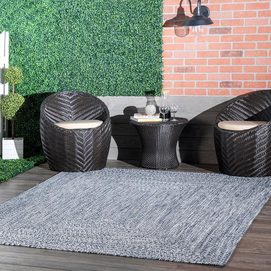 nuLOOM 3' x 5' Solid Hand Braided Indoor/Outdoor Area Rug, Pet-Friendly, High Traffic, Weather Resistant, for Patio, Balcony, Bedroom, Living, Dining Room, Wynn Navy