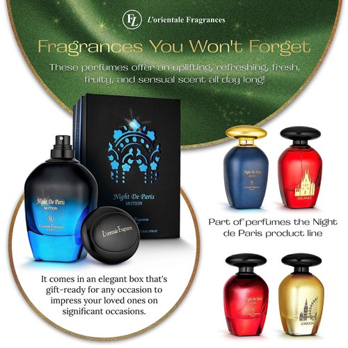 L'Orientale Fragrances Night De Paris in Motion 100ml / 3.3oz - Oil-Based Perfumes for Women & Men, Unisex Amber Vanilla Eau de Parfum w/Bergamot - Long-Lasting Up to 24 Hours, Ideal for All Seasons
