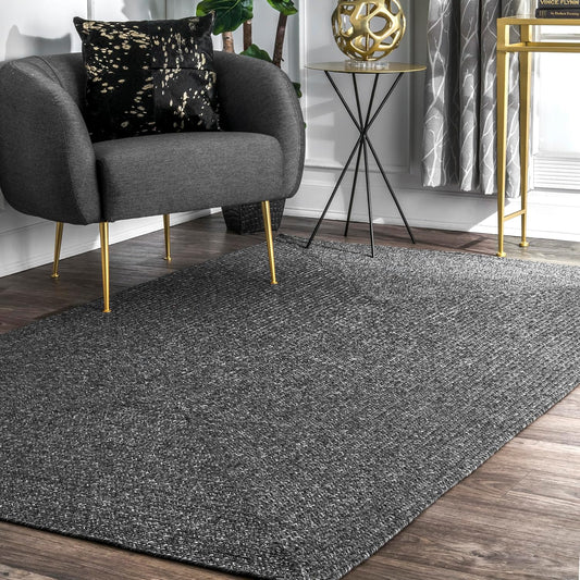 nuLOOM 3' x 5' Solid Hand Braided Indoor/Outdoor Area Rug, Pet-Friendly, High Traffic, Weather Resistant, for Patio, Balcony, Bedroom, Living, Dining Room, Wynn Charcoal